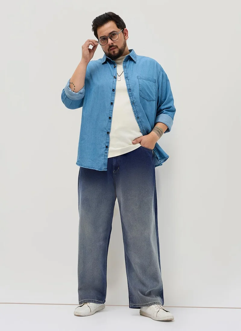 Urbano Fashion  Urbano Plus Men's Dark Blue Loose Baggy Fit Heavy Washed Faded Denim Jeans Non-Stretchable for Men | Best Price UAE